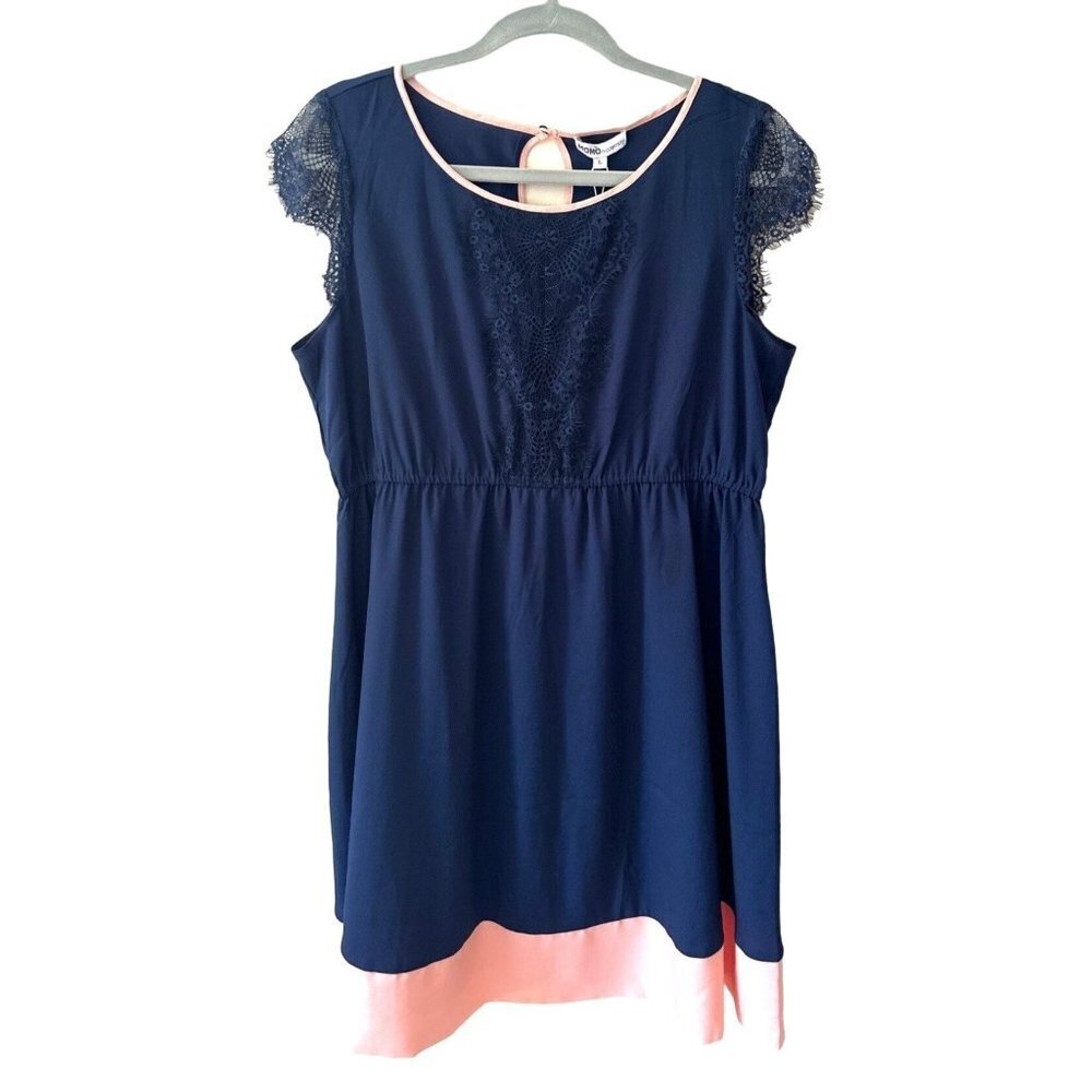 NWT MOMO Maternity blue with pink trim dress size L
